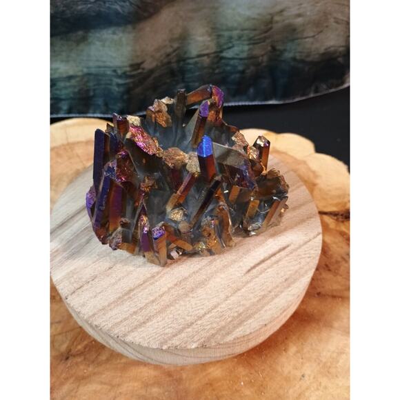Rainbow Aqua Aura Quartz Crystal Cluster Points Titanium Coating .95lbs - Picture 5 of 16